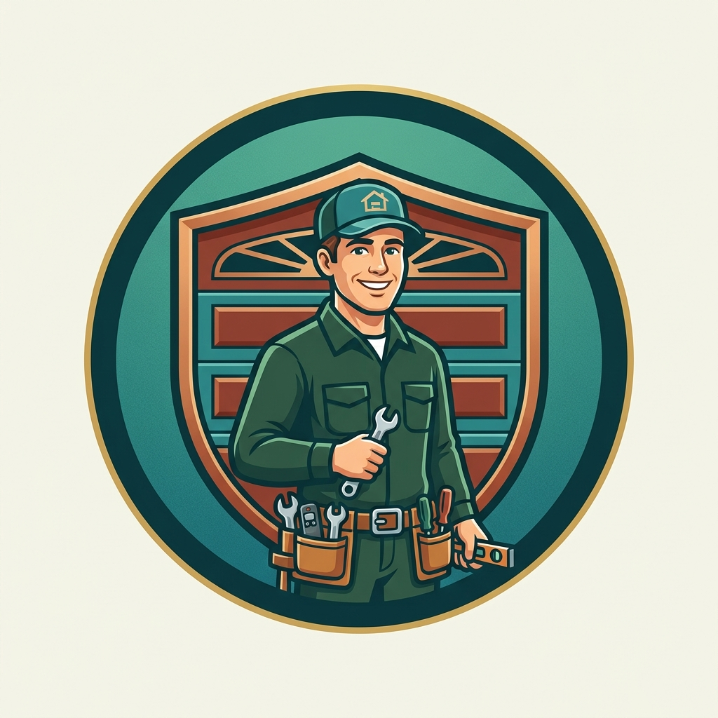 San Mateo Garage Door illustrated mascot logo